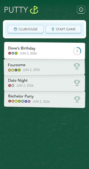 Screenshot of the main home screen where games both past and current are listed.