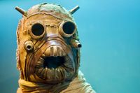 A closeup of the mask of a Tusken Raider from Star Wars.