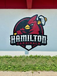 An orthogonal view of a wall mural for the Hamilton Cardinals baseball team.