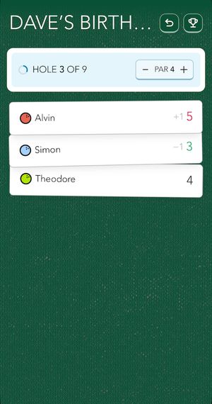Screenshot of the interface when a game is in progress, where each player and their score is shown and edited on the fly.