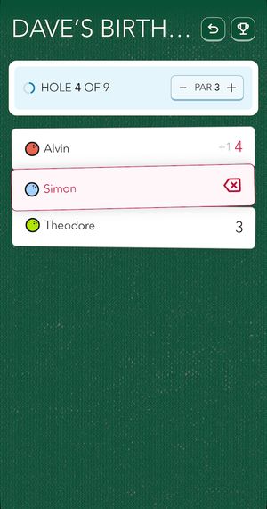 Screenshot of the interface when a game is in progress, where each player and their score is shown and edited on the fly.