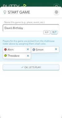 Screenshot of the interface for starting a new game, where players are chosen and the game is given a name.